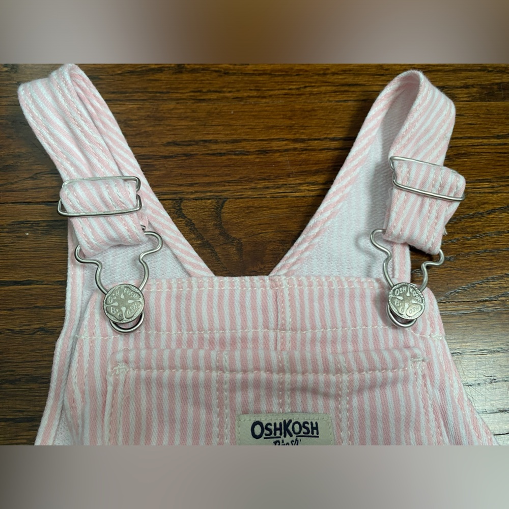 OshKosh B'gosh- toddler girl Overalls 4T pink stripe spring summer pinstripe - Picture 6 of 16